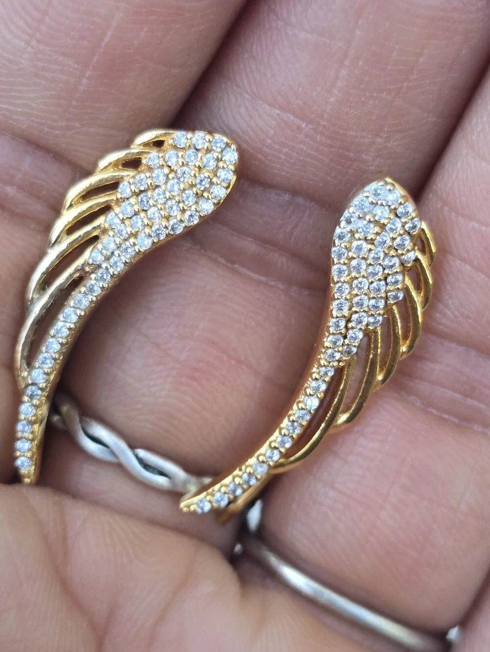 925 sterling silver gold overlay pave CZ wing earrings Elegant and amazing!!
